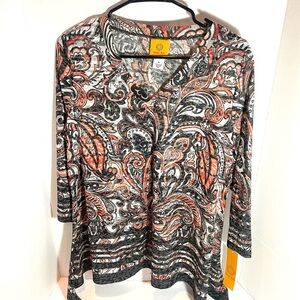Ruby Rd. Multicolor Paisley V-Neck Blouse Top Size Medium New with Tag